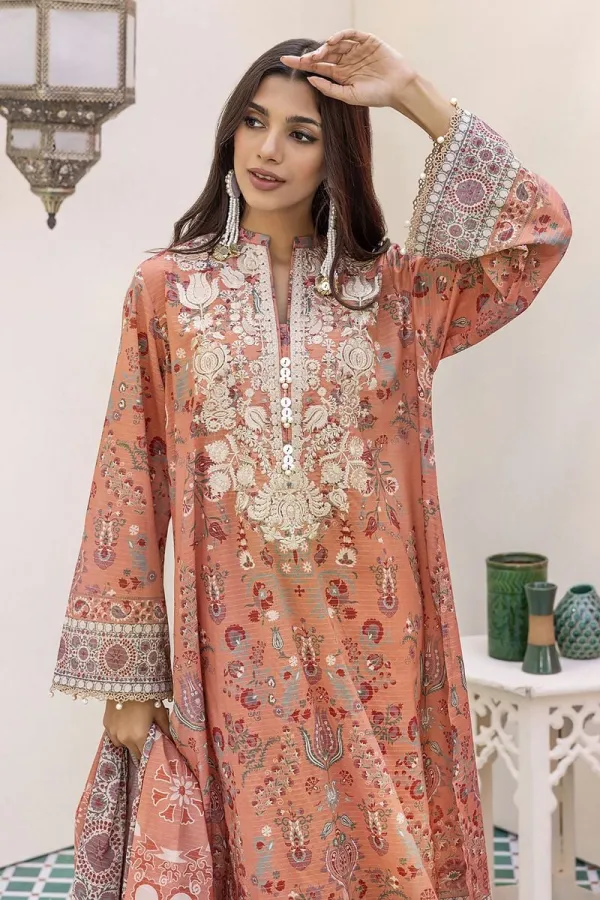 3 Piece Kurta Embroidered | Dupatta& Bottom & Tops | Color Red orange