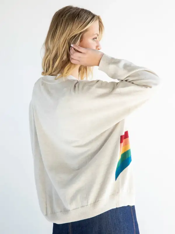 Live Happy Cotton Cardigan Sweater - Cream Rainbow