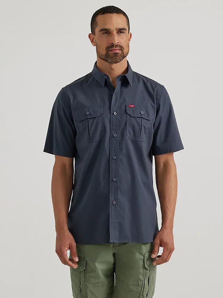 MEN'S RELAXED STRETCH POPLIN SHIRT IN GOBLIN BLUE HEATHER