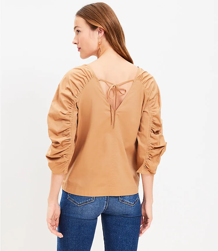 Cinched Sleeve V-Neck Blouse