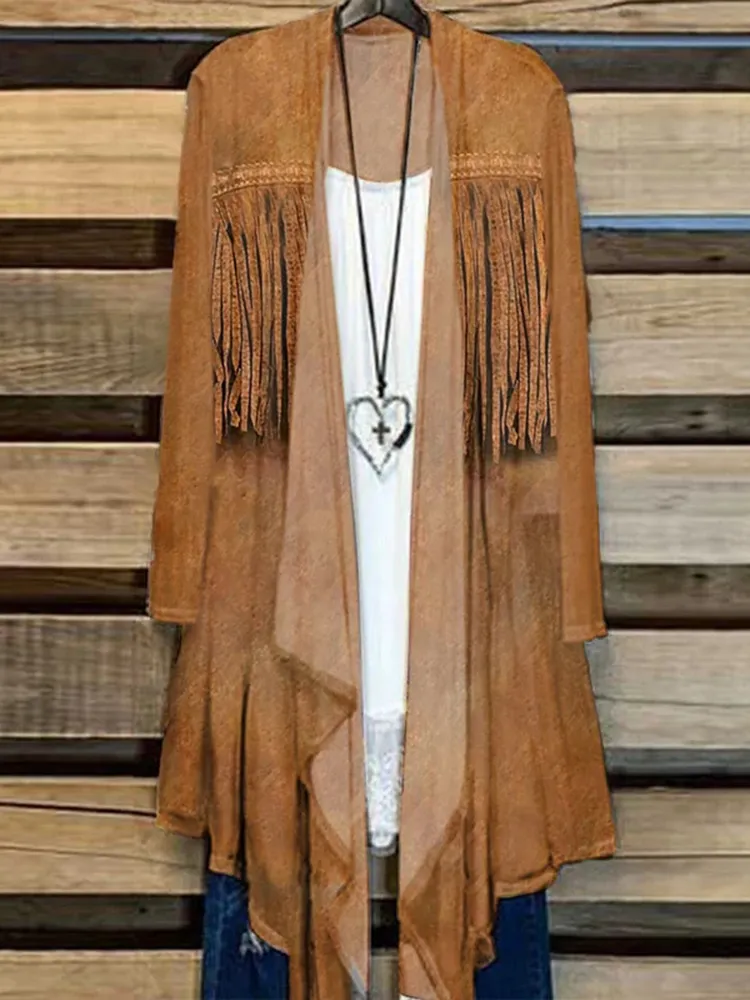 Western Fringe Print Cardigan