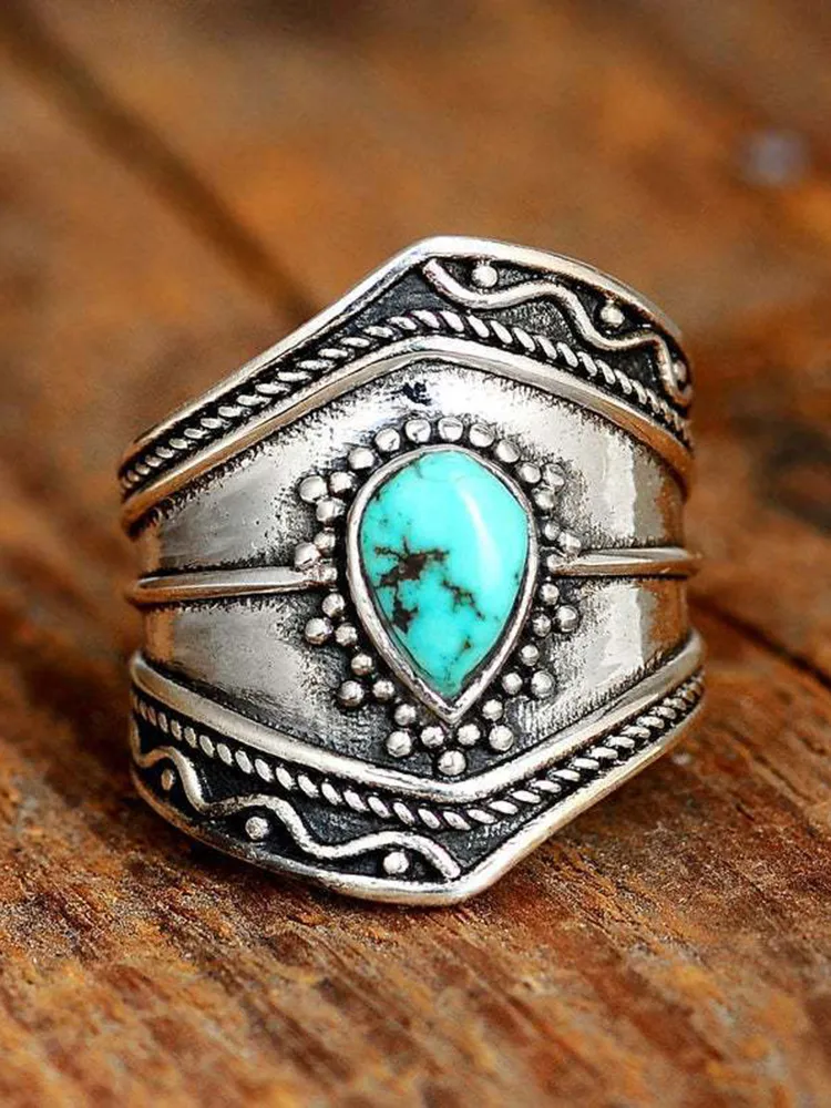 Vintage Boho Turquoise Irregular Ring