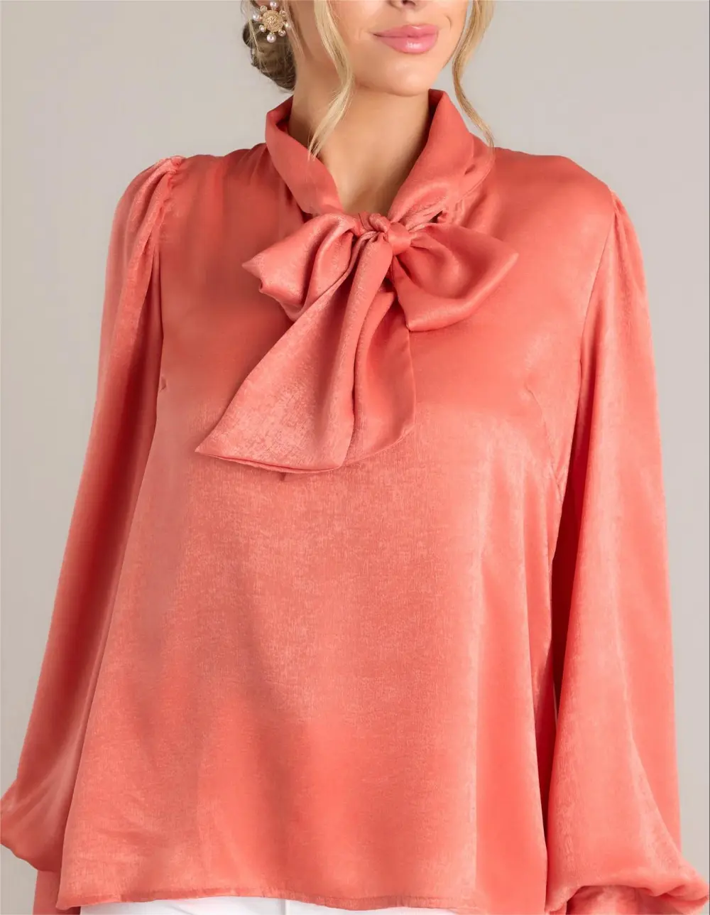 I'M IN CHARGE PINK CORAL TIE NECK TOP