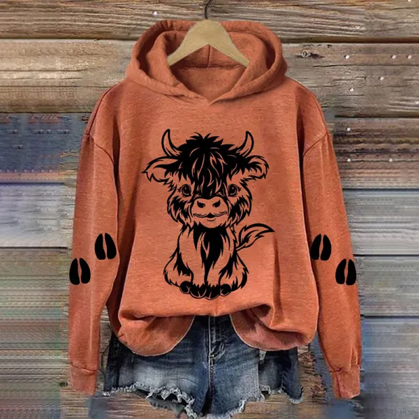 Women's Cute Baby Highland Cow Casual Hoodie