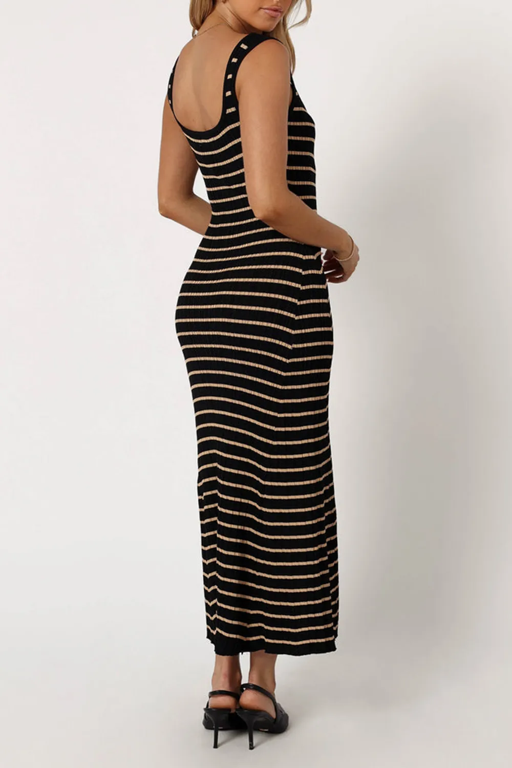 HENRY STRIPED MIDI DRESS - BLACK BEIGE