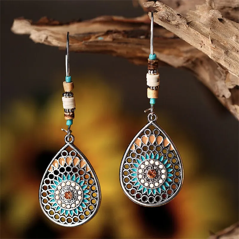 Boho Mandala Hollow Carving Beaded Earrings