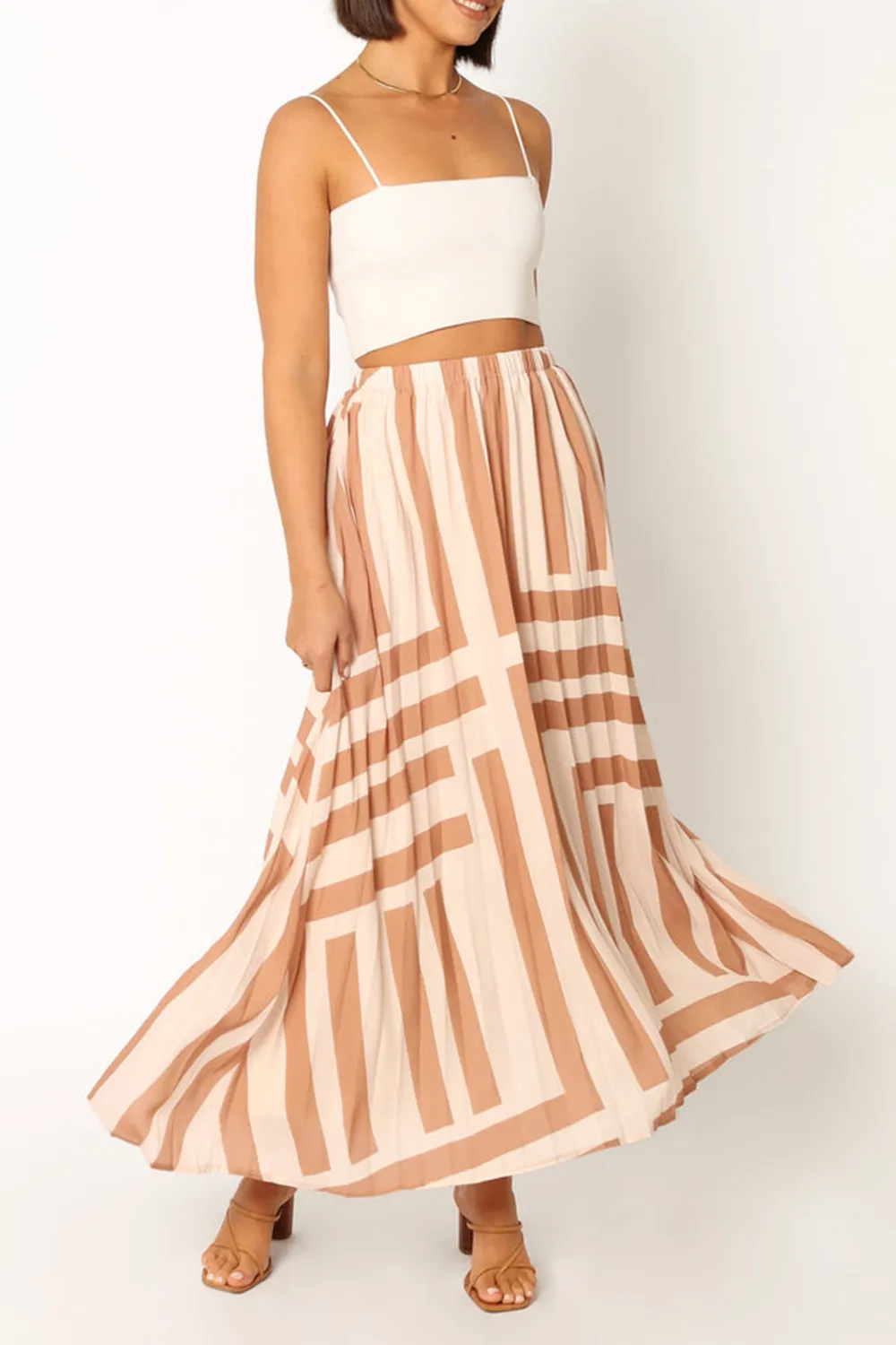 ELKE PLEAT MIDI SKIRT - TAN