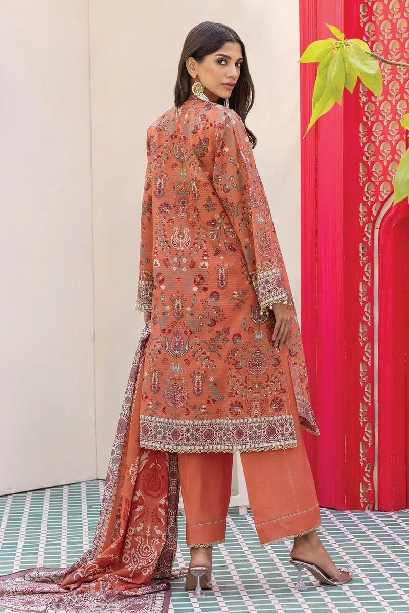 3 Piece Kurta Embroidered | Dupatta& Bottom & Tops | Color Pink orange