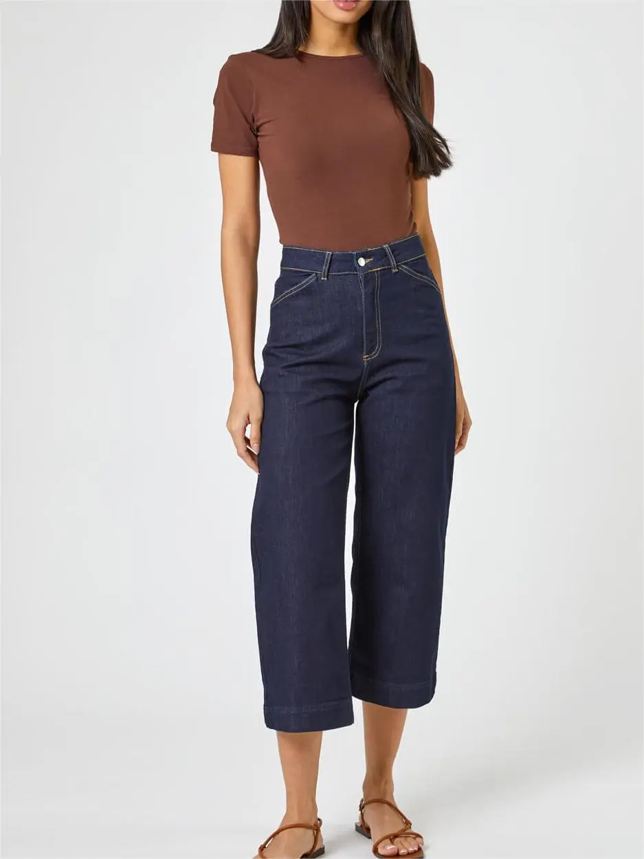 Casual wide-leg denim trousers