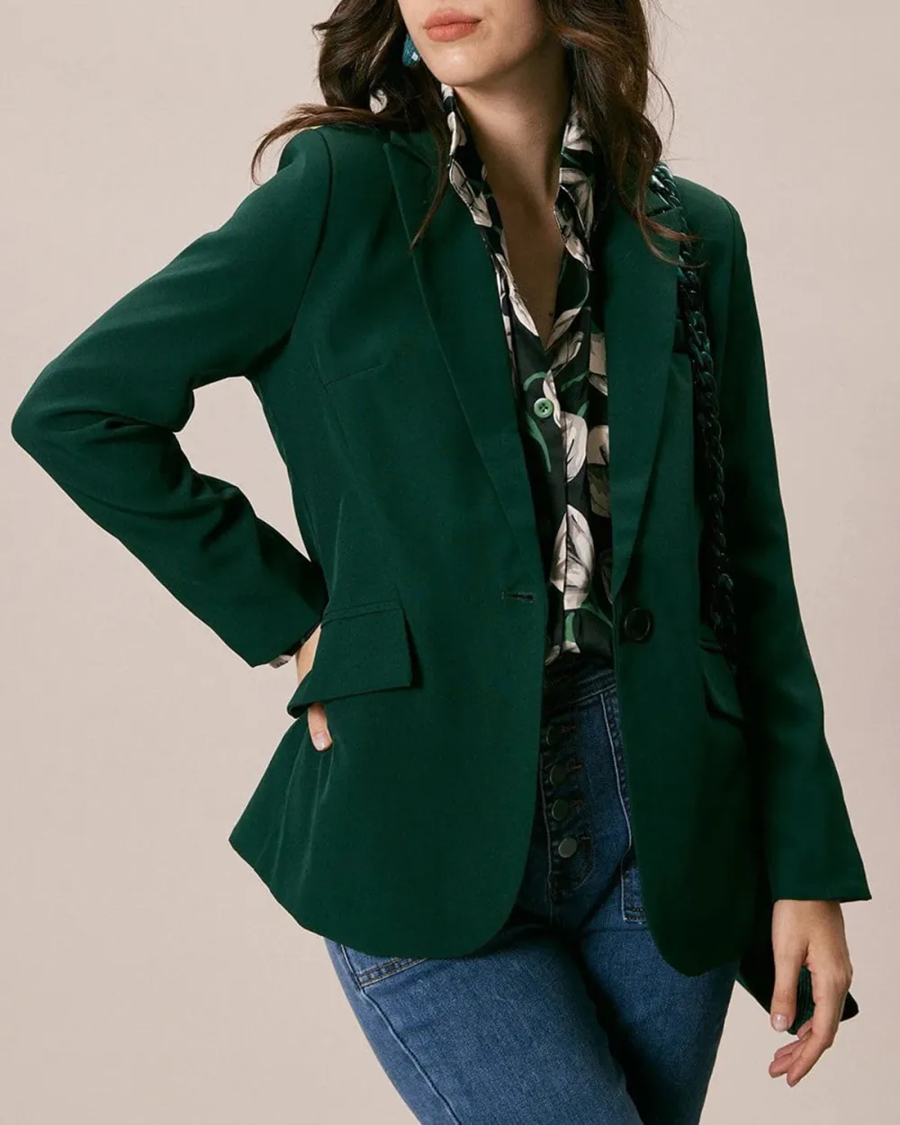 The Green Lapel Collar Single Button Blazer