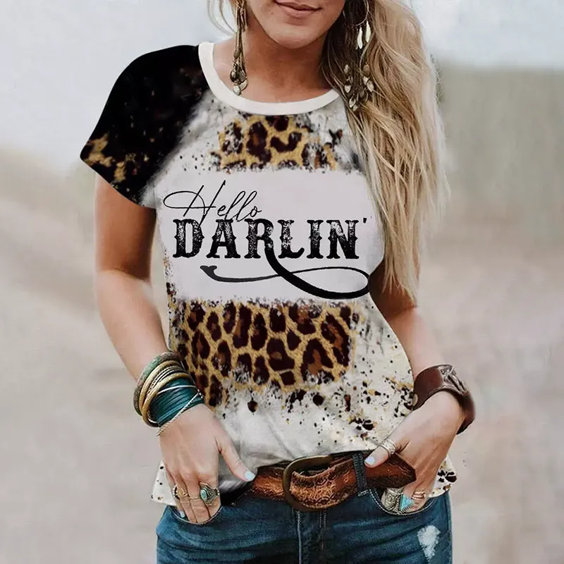 Hello Darlin Leopard Print Short Sleeve T-Shirt