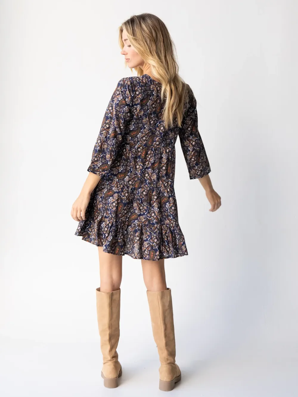 Heidi Mini Dress - Navy Paisley