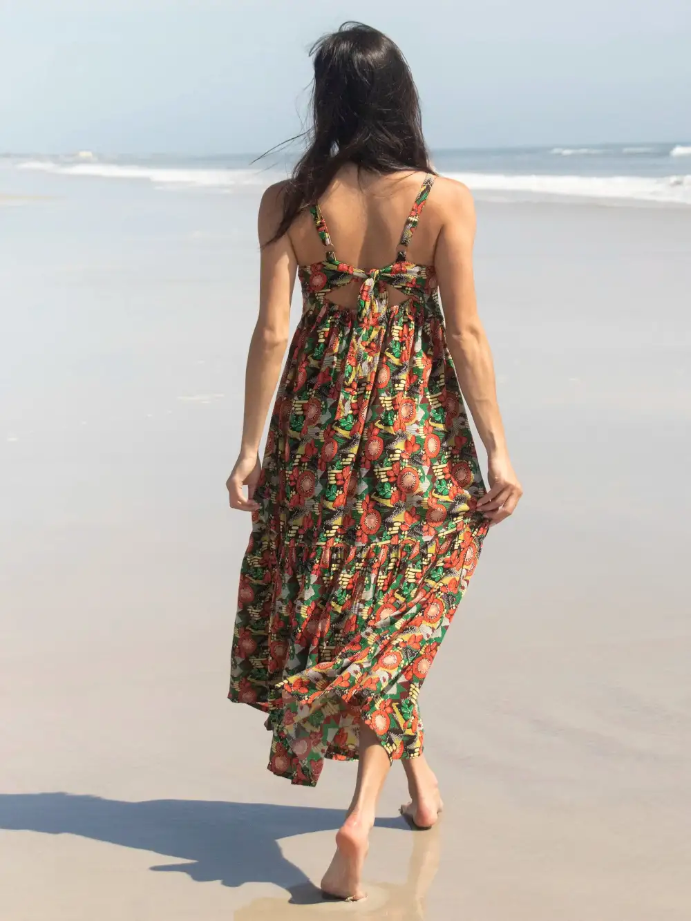 Mia Backless Maxi Dress - Orange Floral Blooms