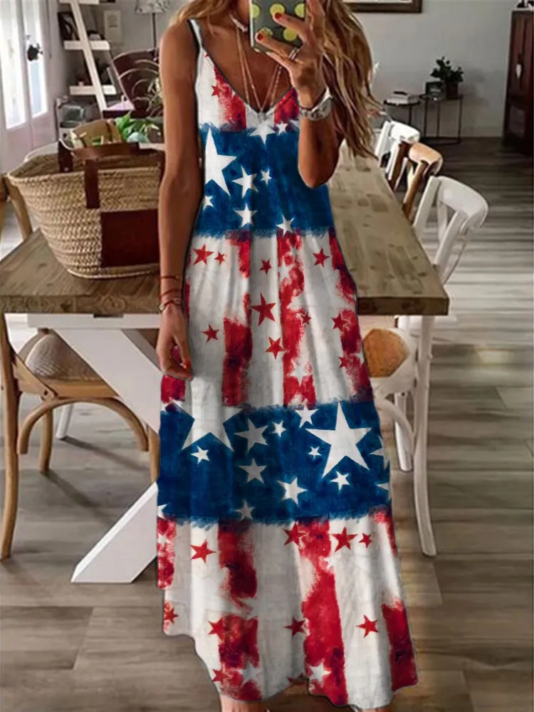 Vintage American Flag Bleached Cami Maxi Dress