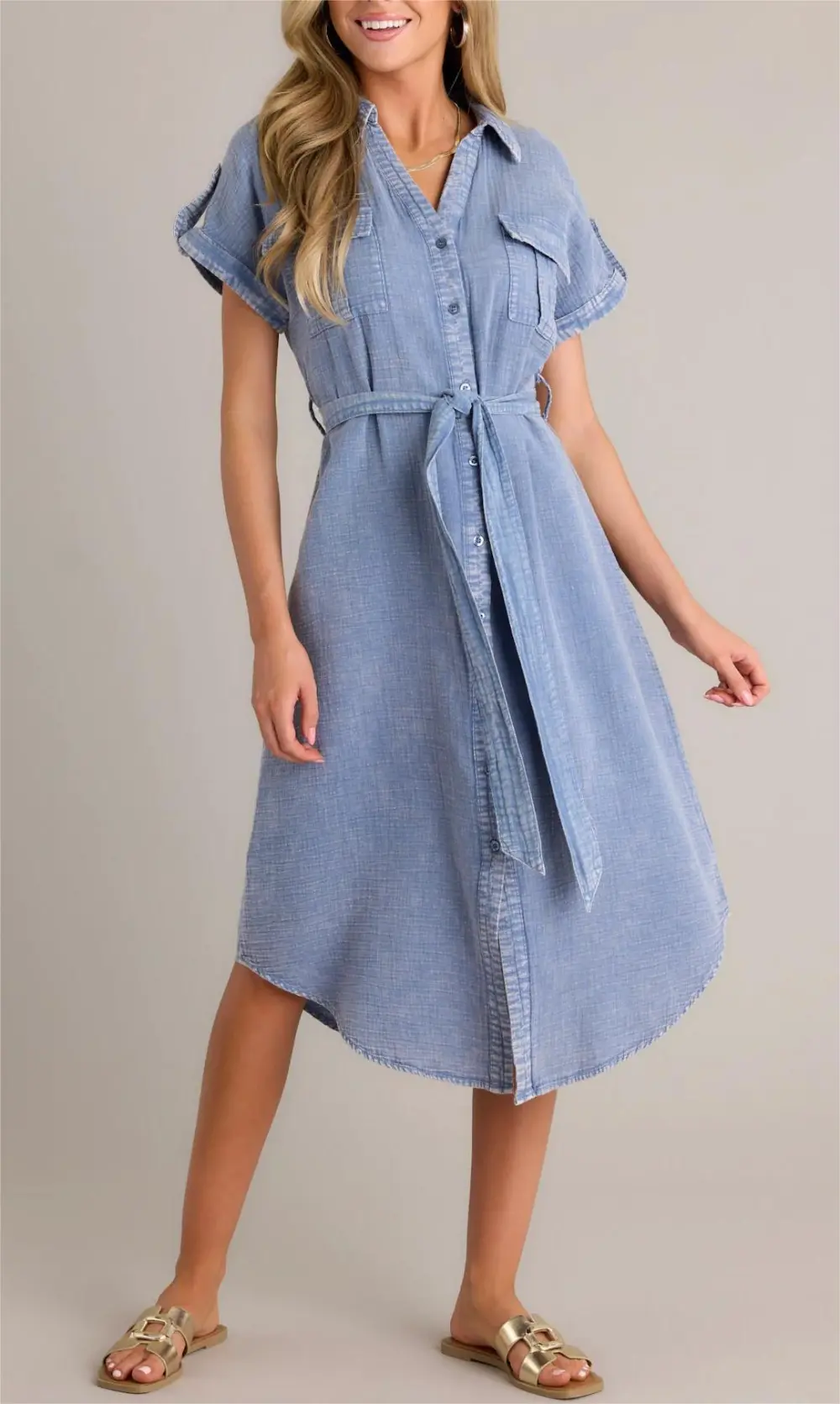 SEA SPRAY 100% COTTON BLUE WASHED MAXI DRESS