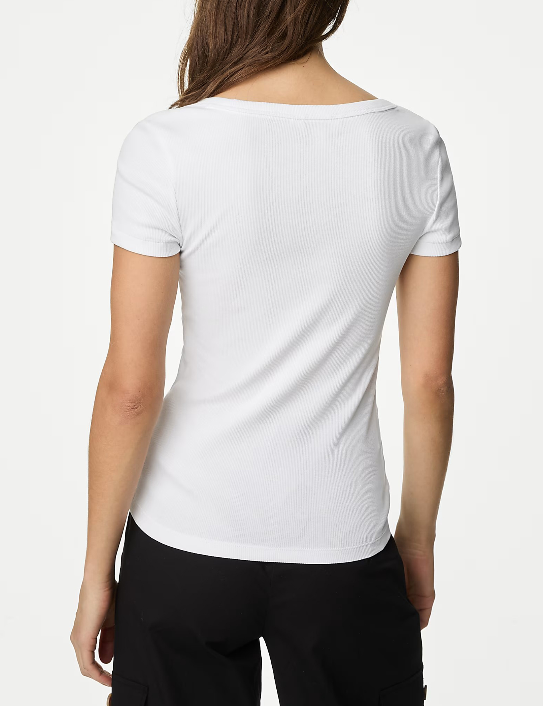 Cotton Rich Slim Ribbed Scoop Neck T-shirt