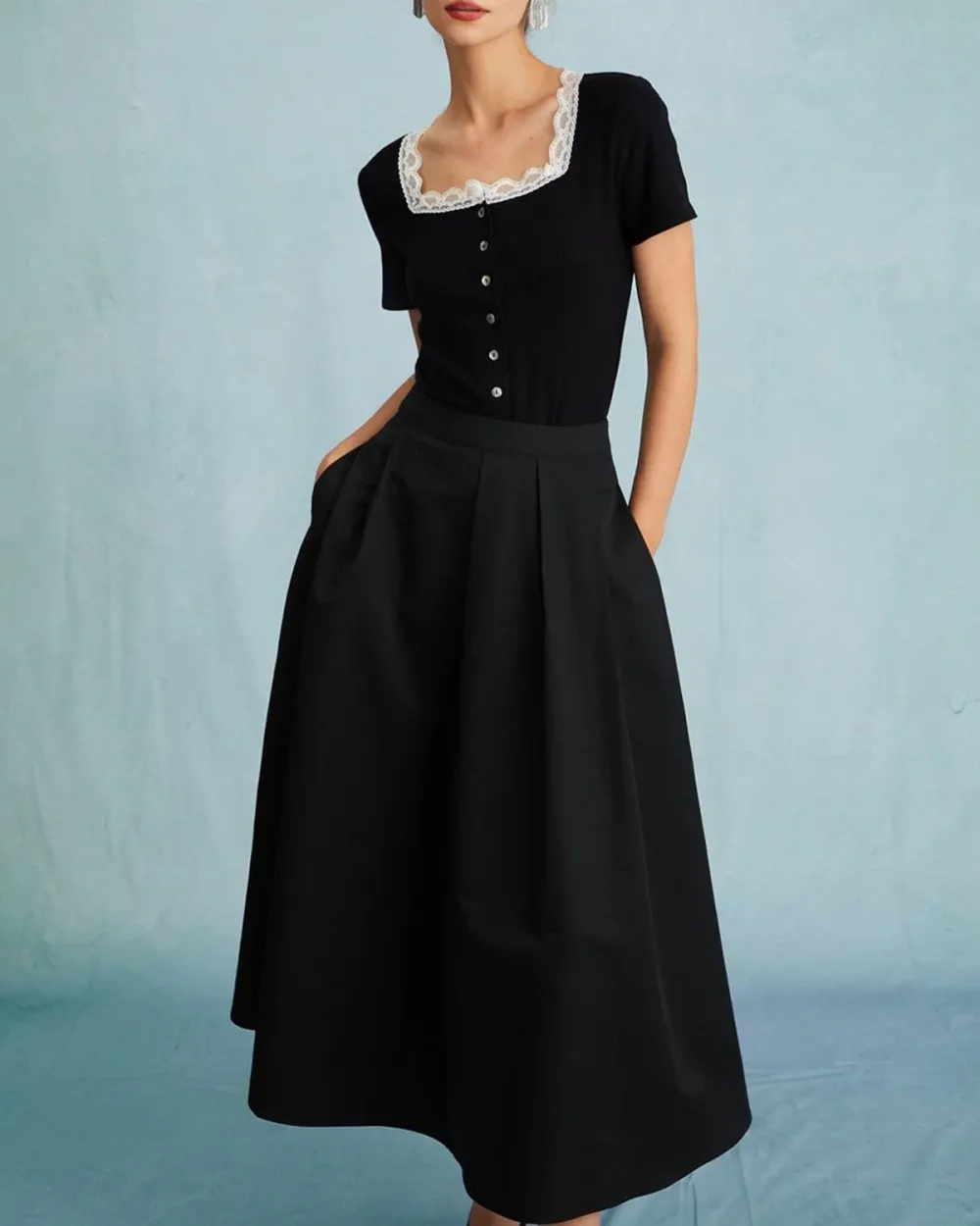 Pure black long skirt