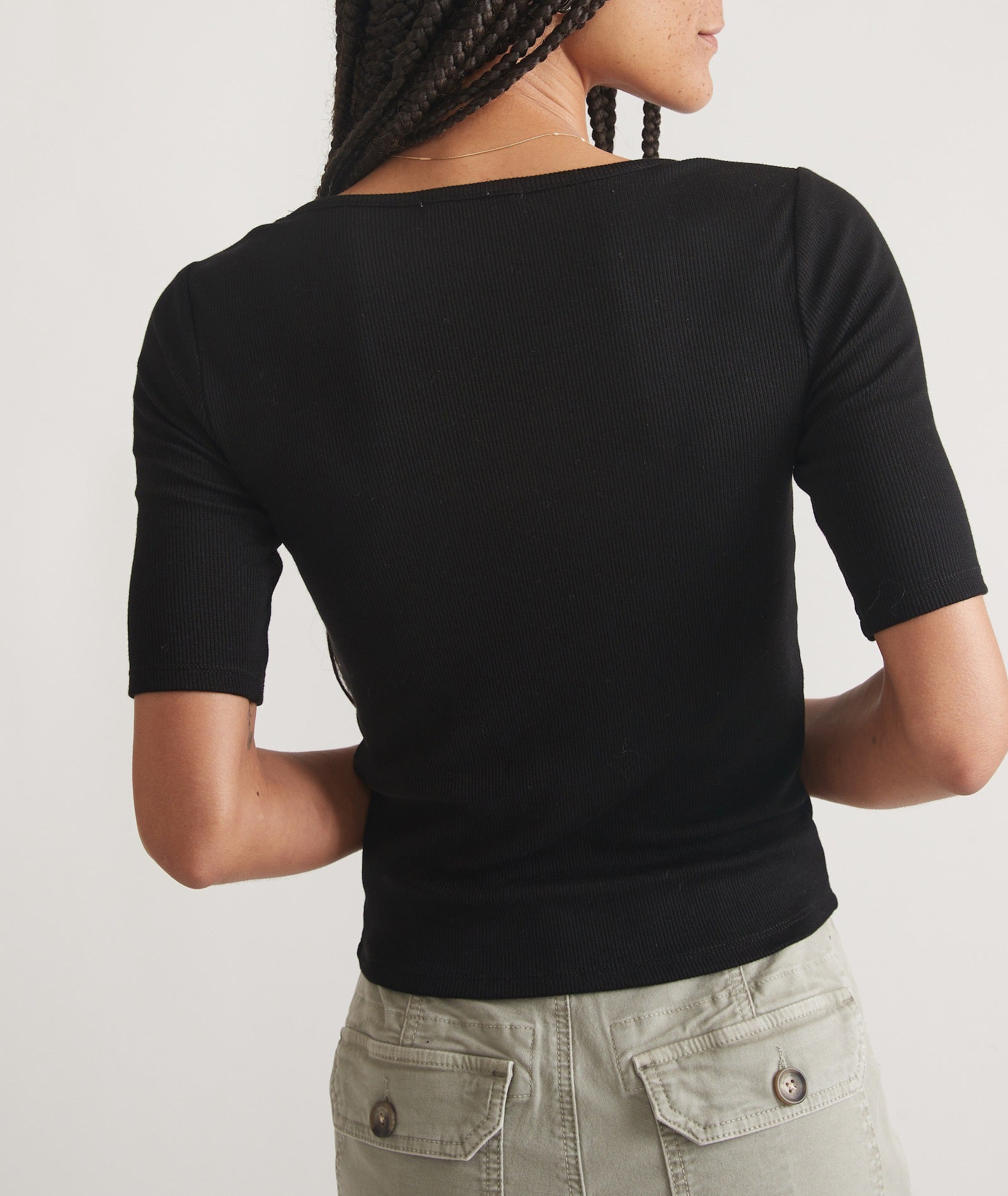 Black Rib Square Neck Top