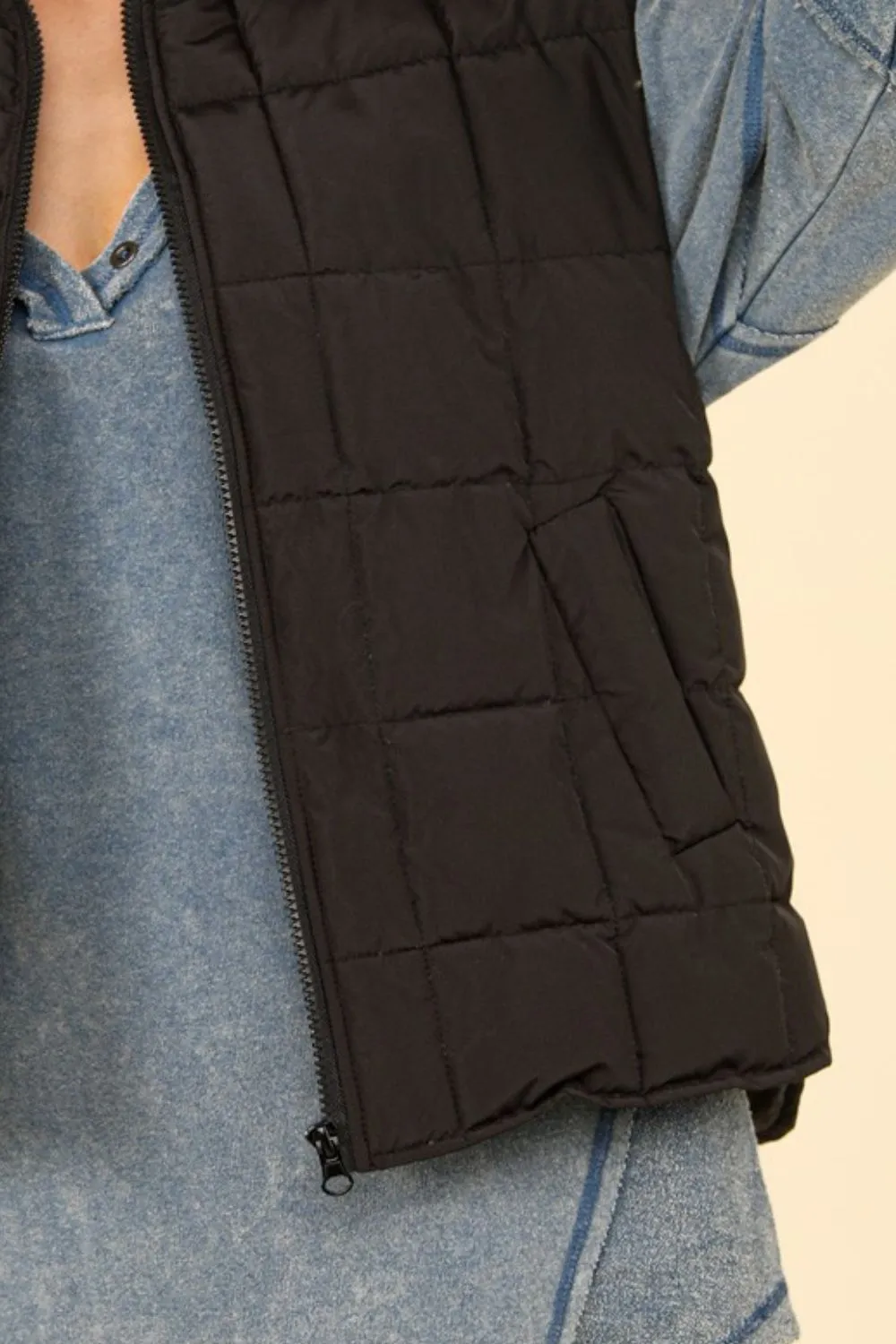 Black Zip-Up Puffer Vest