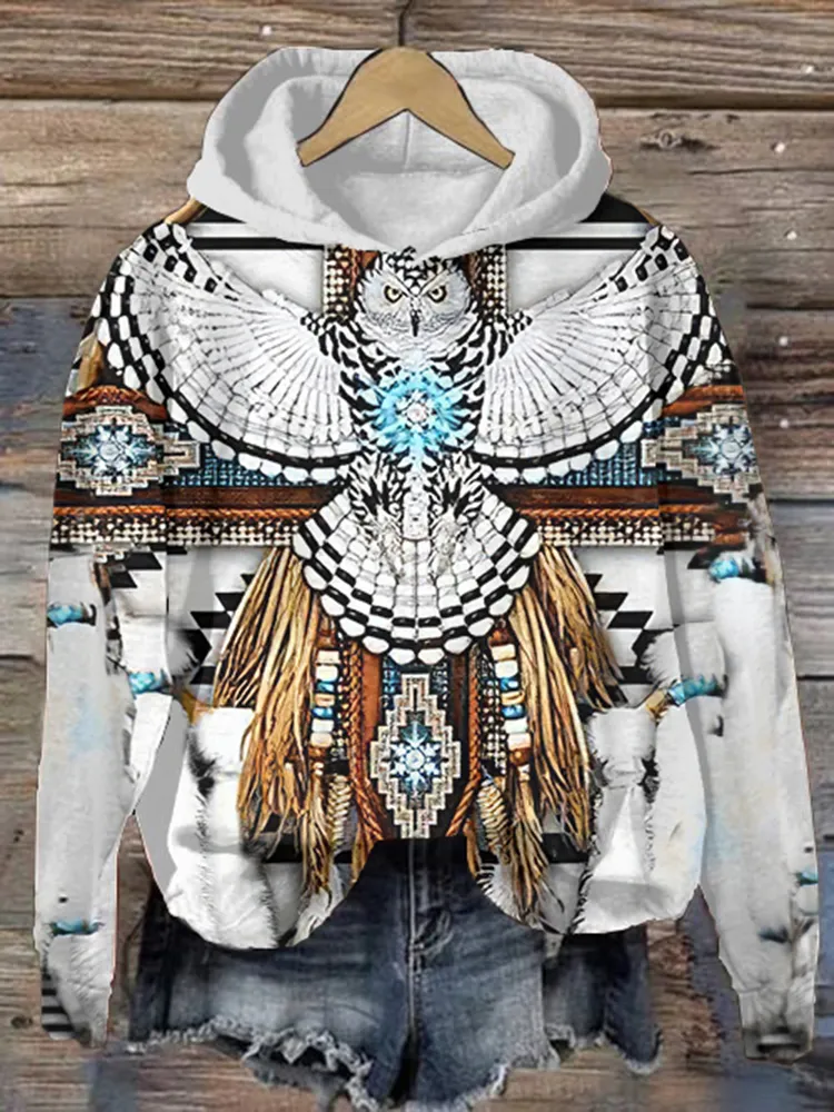 Women's Vintage Eagle Tassels Gradient Casual Hoodie