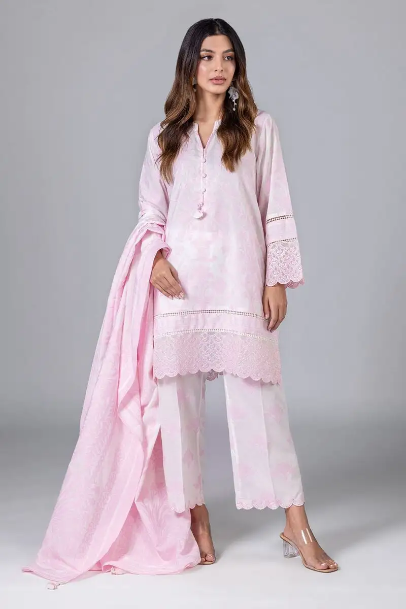 3 Piece Kurta Embroidered | Dupatta& Bottom & Tops | Color Pink