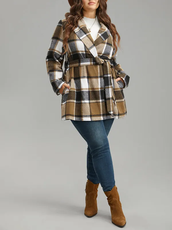 Plus-size women's elegant plaid coat