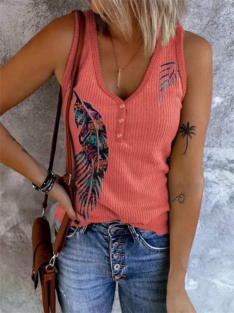 Western Feather Print Tank Top