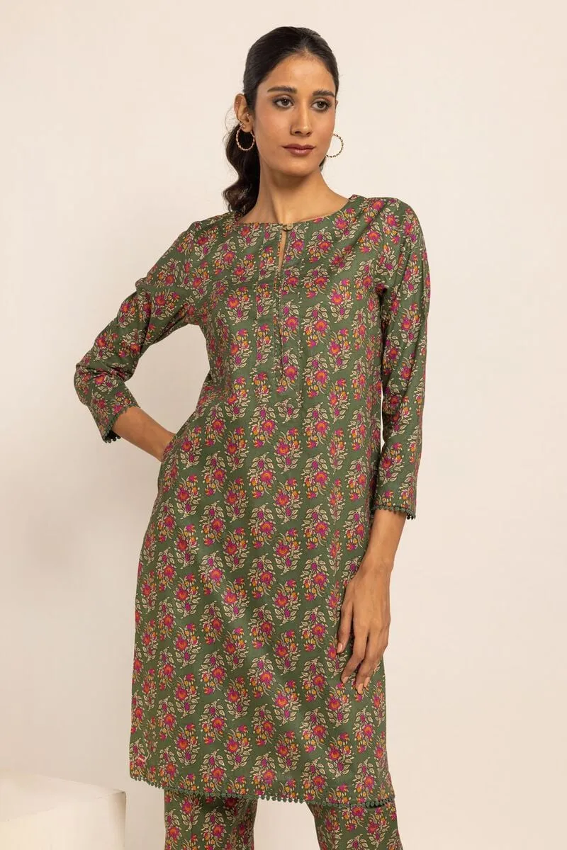 2 Piece | Kurta & Pants | Color Dark Green