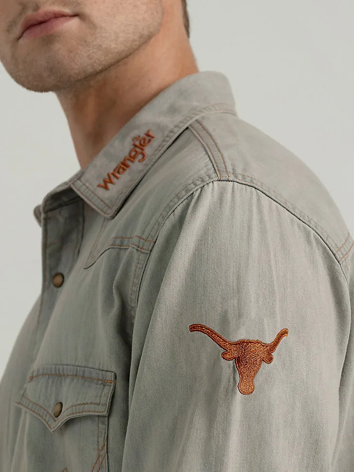 MEN'S WRANGLER COLLEGIATE COWBOY CUT WESTERN SNAP SHIRT IN UNIVERSITY OF TEXAS