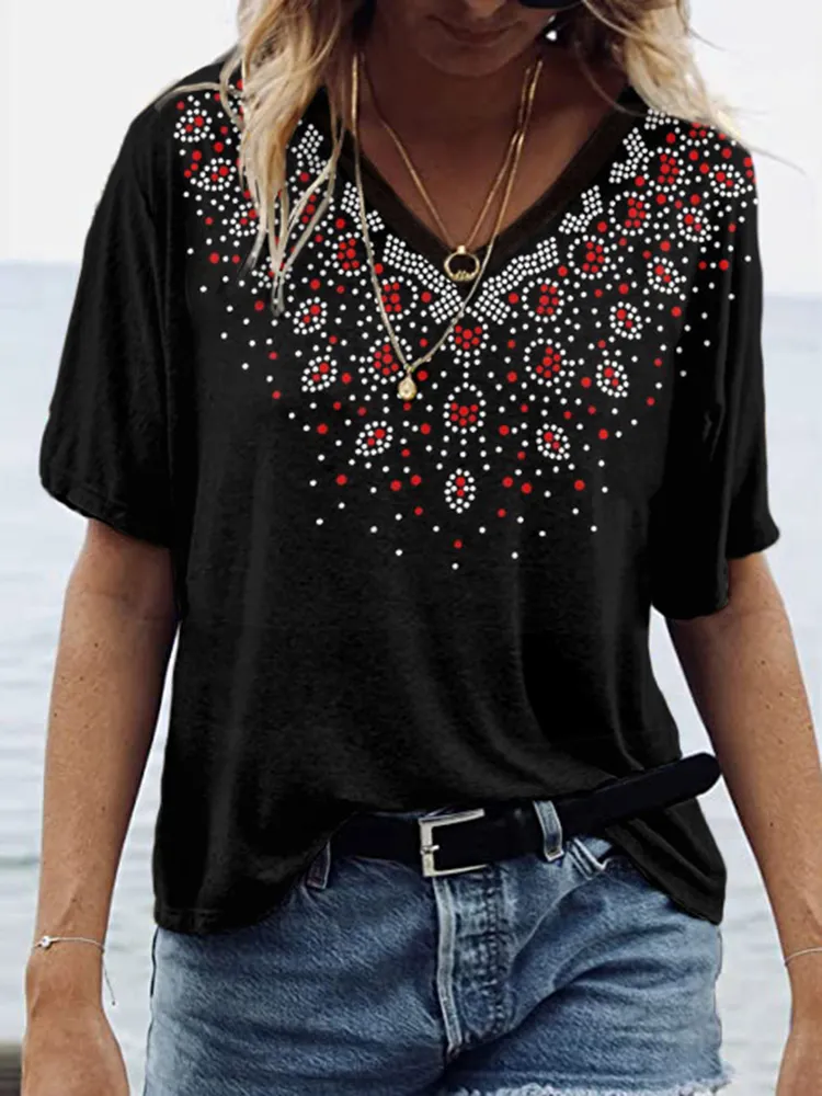 Vintage Geometric Floral V-Neck Women'S T-Shirt