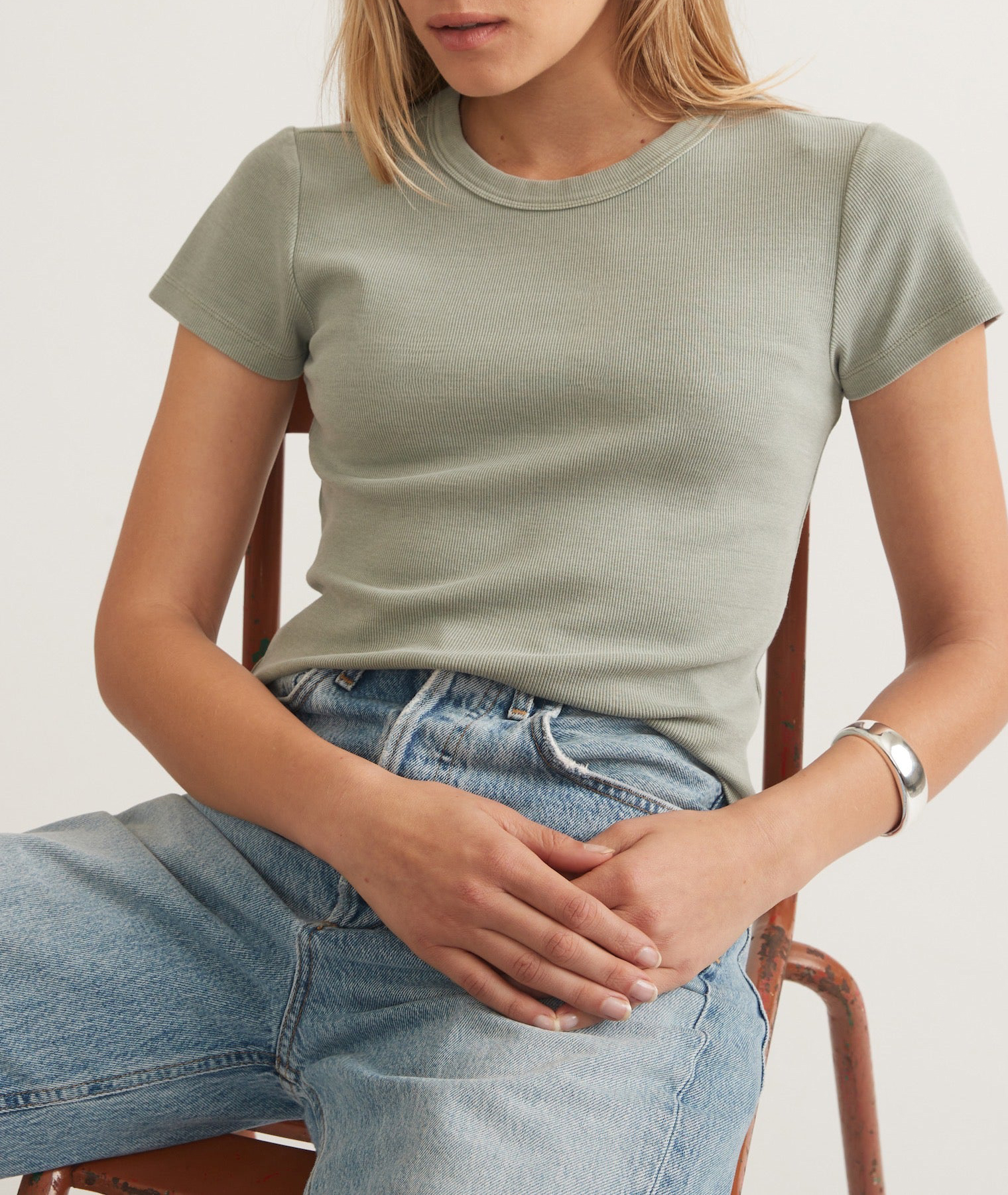 Faded Olive Sun In Crew Tee