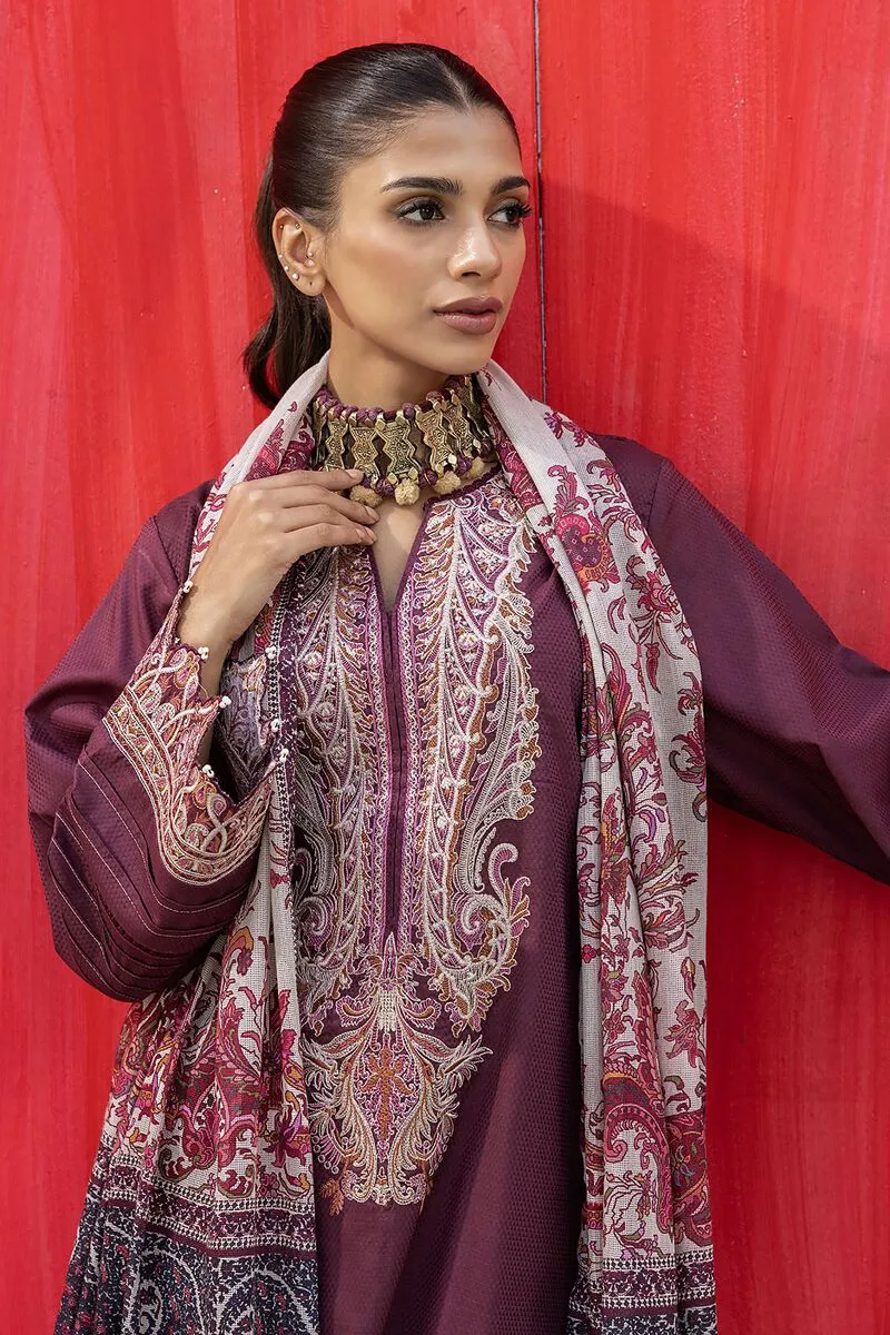 3 Piece Kurta Embroidered | Dupatta& Bottom & Tops | Color Purple