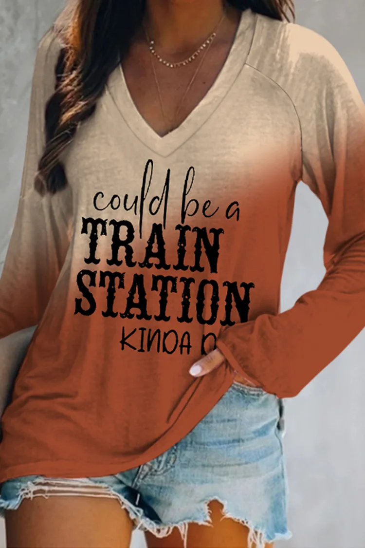 Could Be A Train Station Kinda Day V Neck Long Sleeve T-Shirt