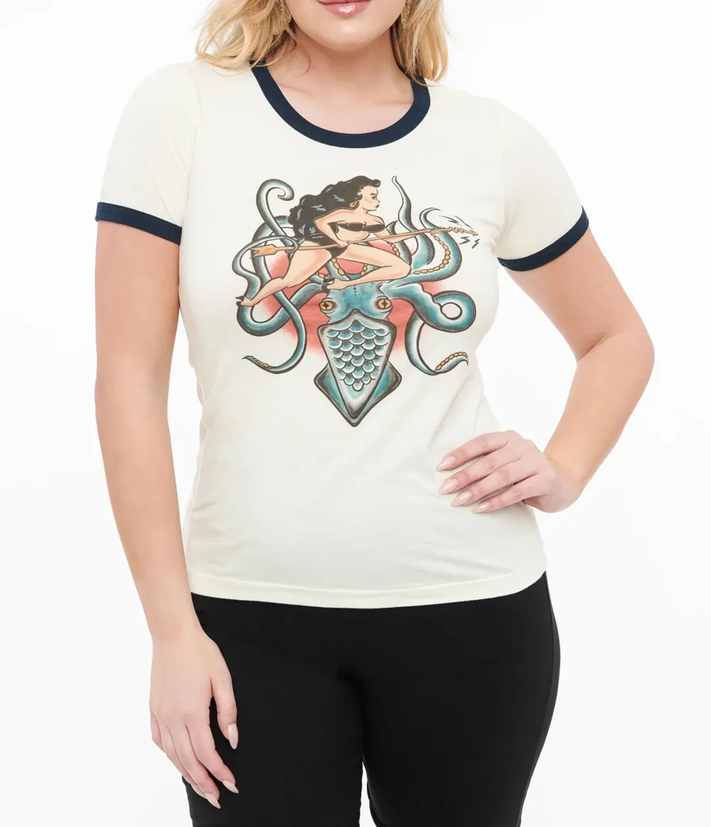 Ivory Daughter Of The Kraken Fitted Graphic Tee