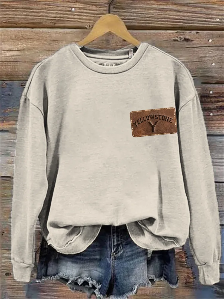 Western Logo Leather Patch Cowhide Cozy Sweatshirt