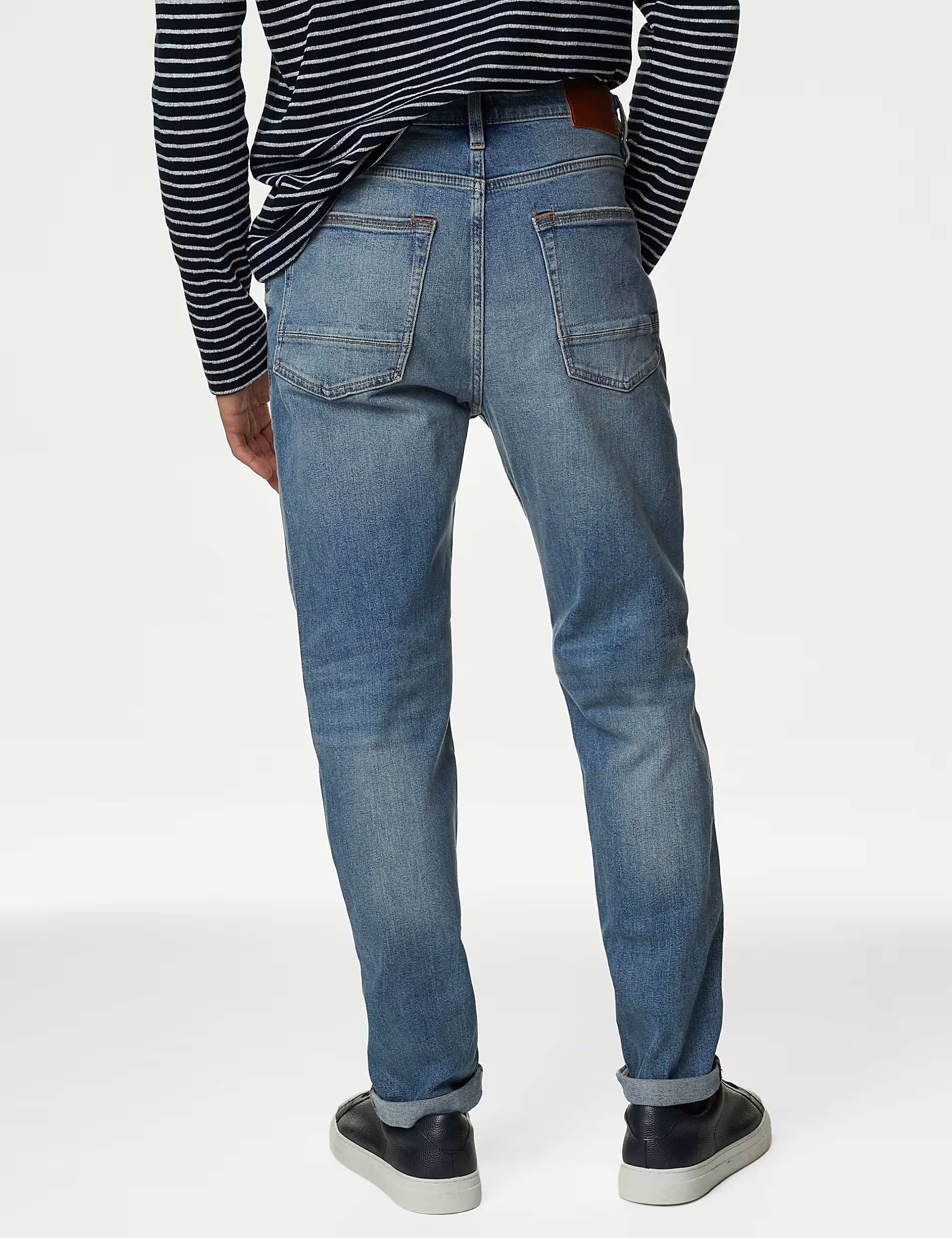 Tapered Fit Vintage Wash Stretch Jeans