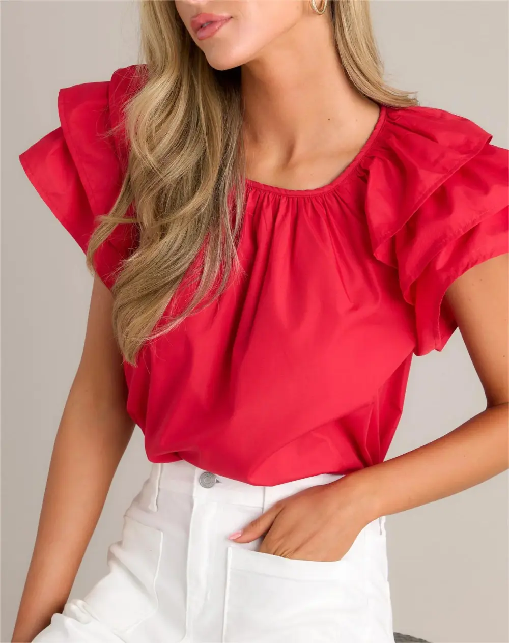 EVERYDAY RADIANCE HOT PINK RUFFLE SLEEVE TOP