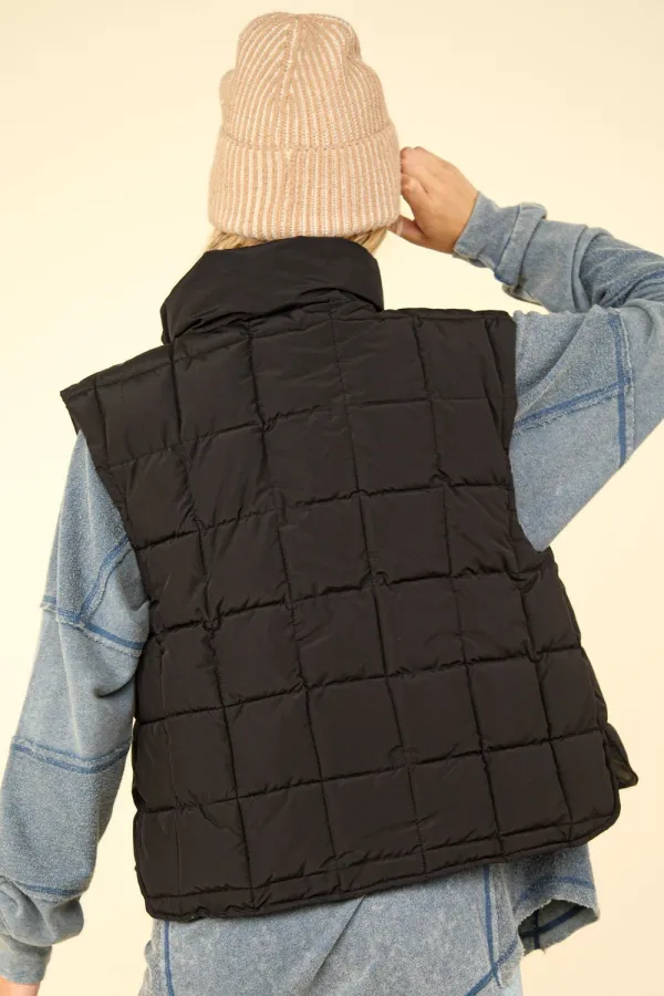 Black Zip-Up Puffer Vest