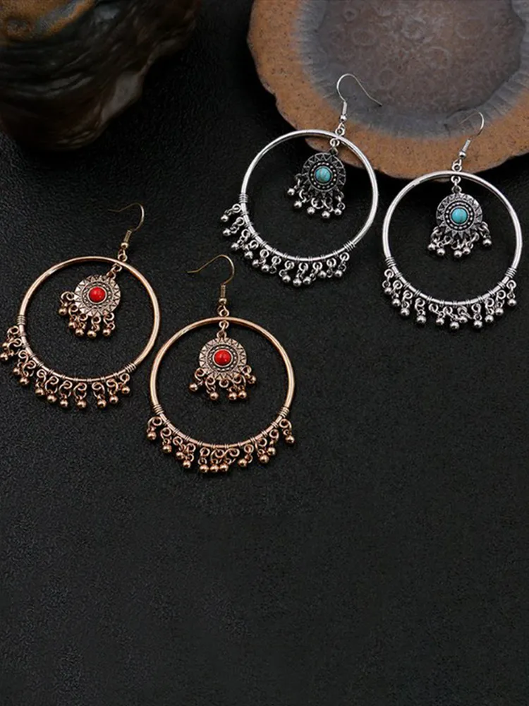 Boho Retro Geometric Circle Drop Earrings