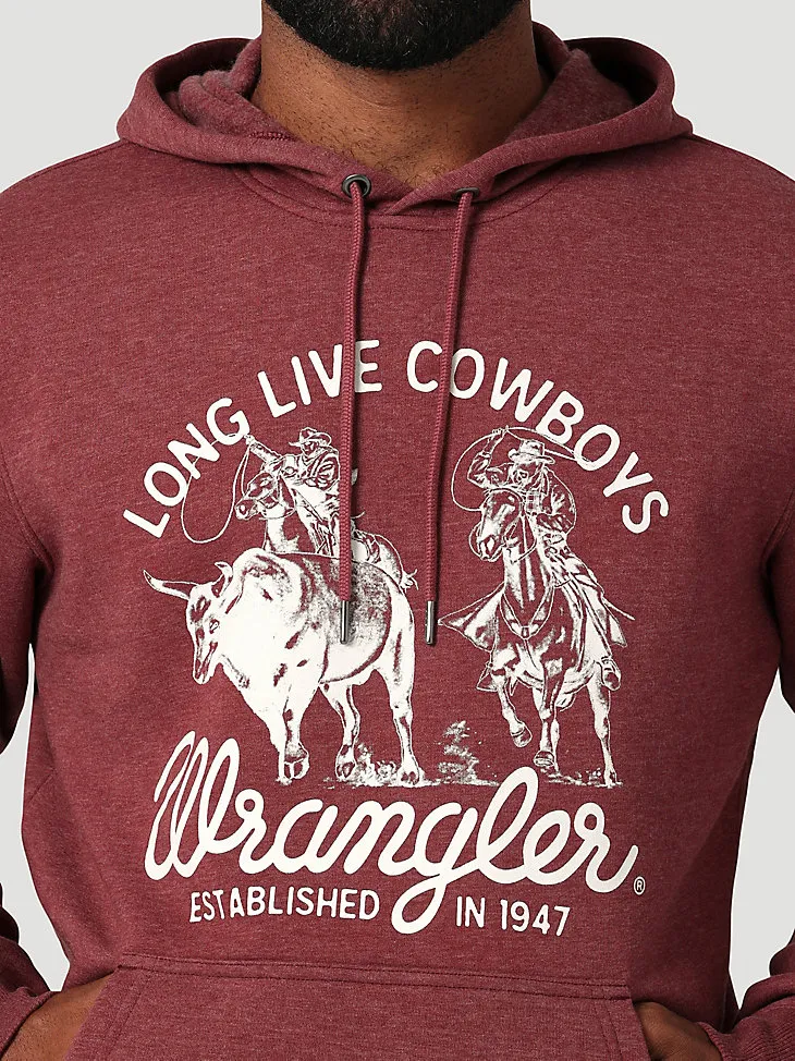 MEN'S WRANGLER LONG LIVE COWBOYS® PULLOVER HOODIE IN BURGUNDY HEATHER