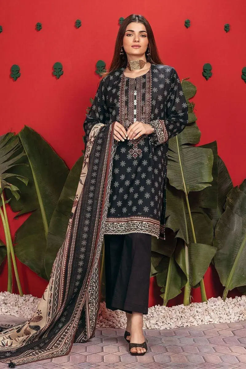 3 Piece Kurta Embroidered | Dupatta& Bottom & Tops | Color Black