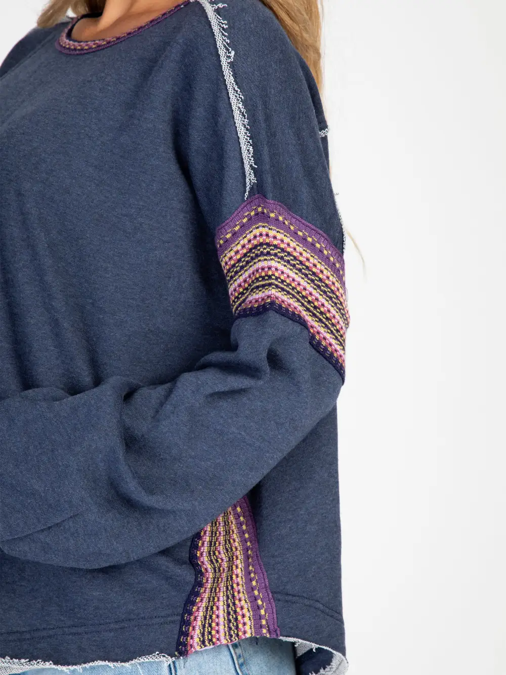 Knit Trim Sweatshirt - Navy