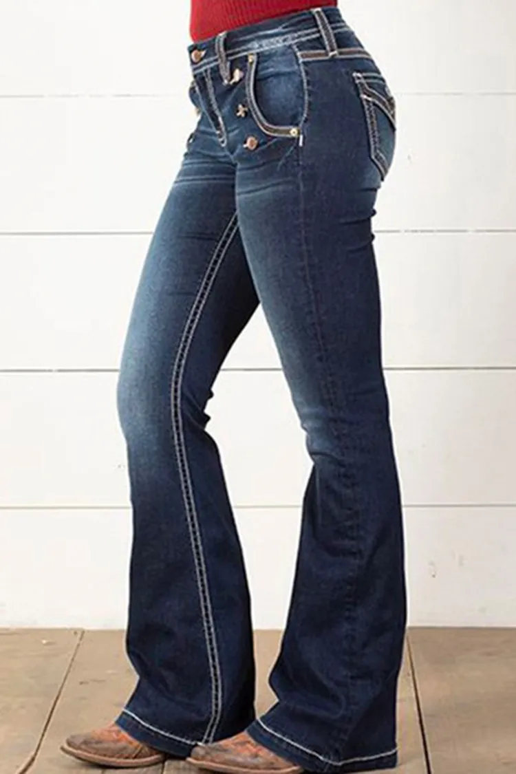 Vintage Button Slim Fit Micro-Flare Jeans