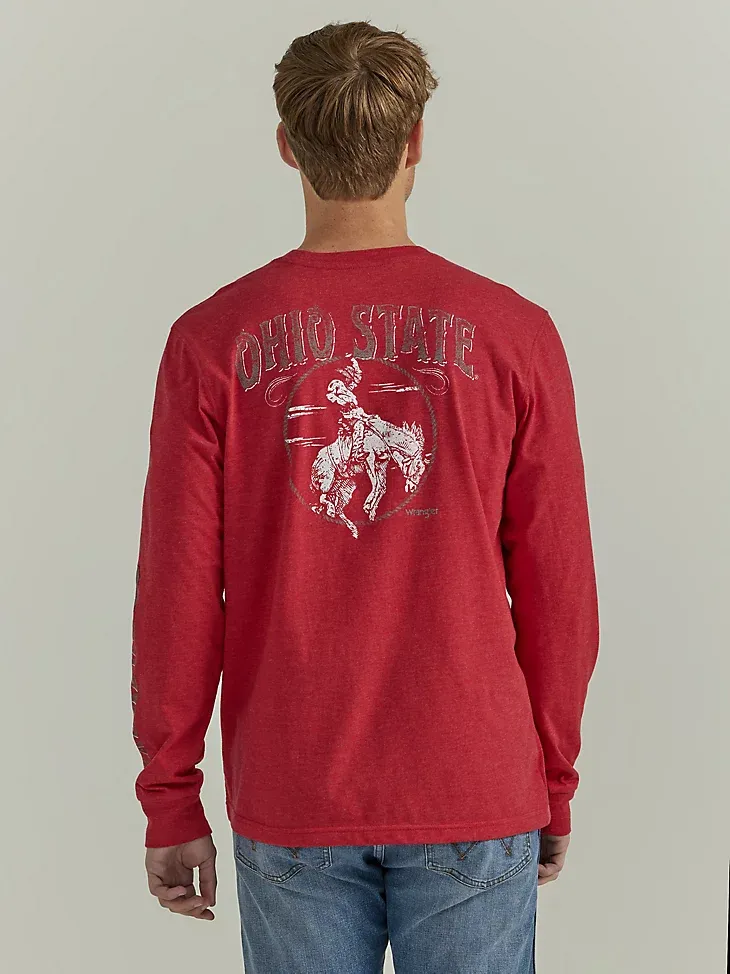 MEN'S WRANGLER COLLEGIATE BUCKING LONG SLEEVE T-SHIRT IN OHIO STATE