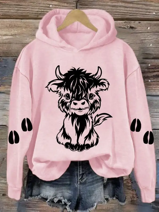 Women's Cute Baby Highland Cow Casual Hoodie