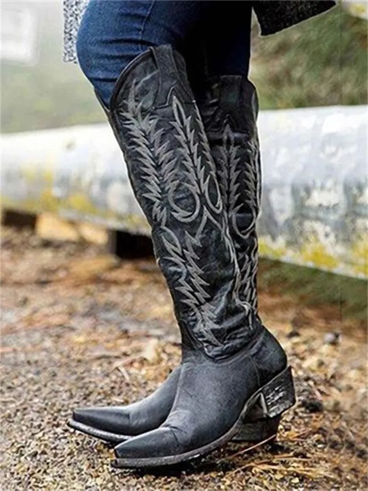 Cowgirl Western Embroidered Knee High Boots