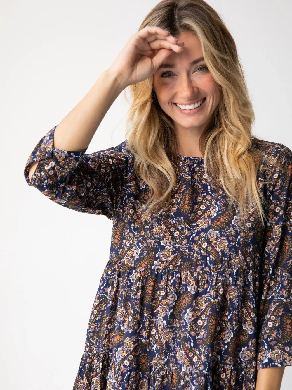 Heidi Mini Dress - Navy Paisley