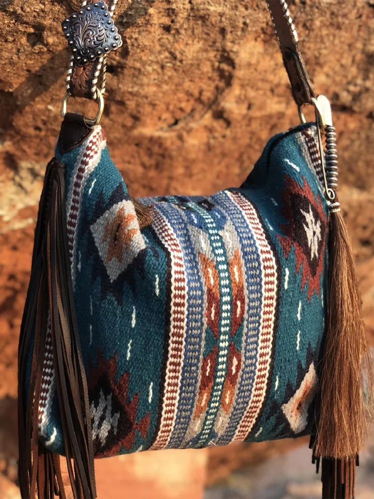 Women's Retro Ethnic Style Printed Tassel Shoulder Bag