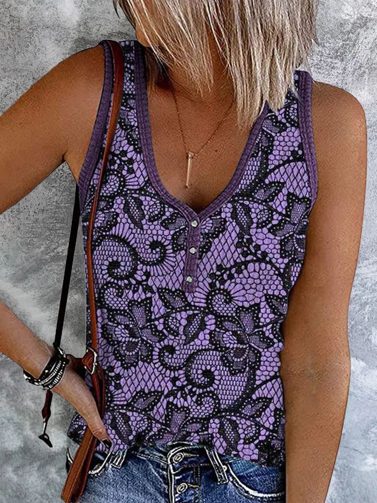 Women's Vintage Lace Geometric Pattern Tank Top