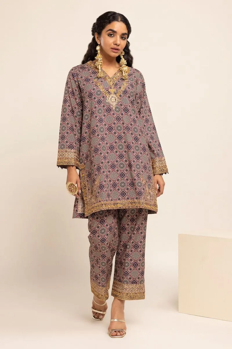 2 Piece | Kurta & Pants | Color Grey Purple